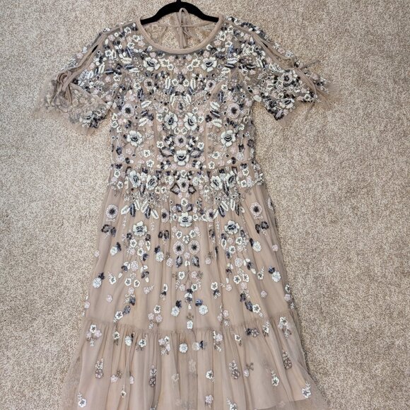 NEEDLE & THREAD Embellished Tulle Midi Dress Blush/Champagne US 4 UK 8 - Picture 10 of 10